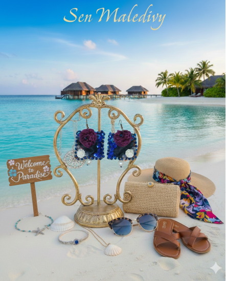 Šité dizajnové náušnice "Sen Maledivy"